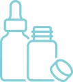 Opened essential oil bottles or supplement bottles